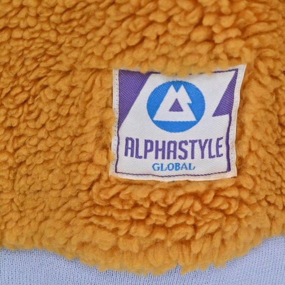ALPHASTYLE Mens Tan Sherpa Pullover Sweatshirt Monogram Streetwear Size Small - Picture 8 of 10